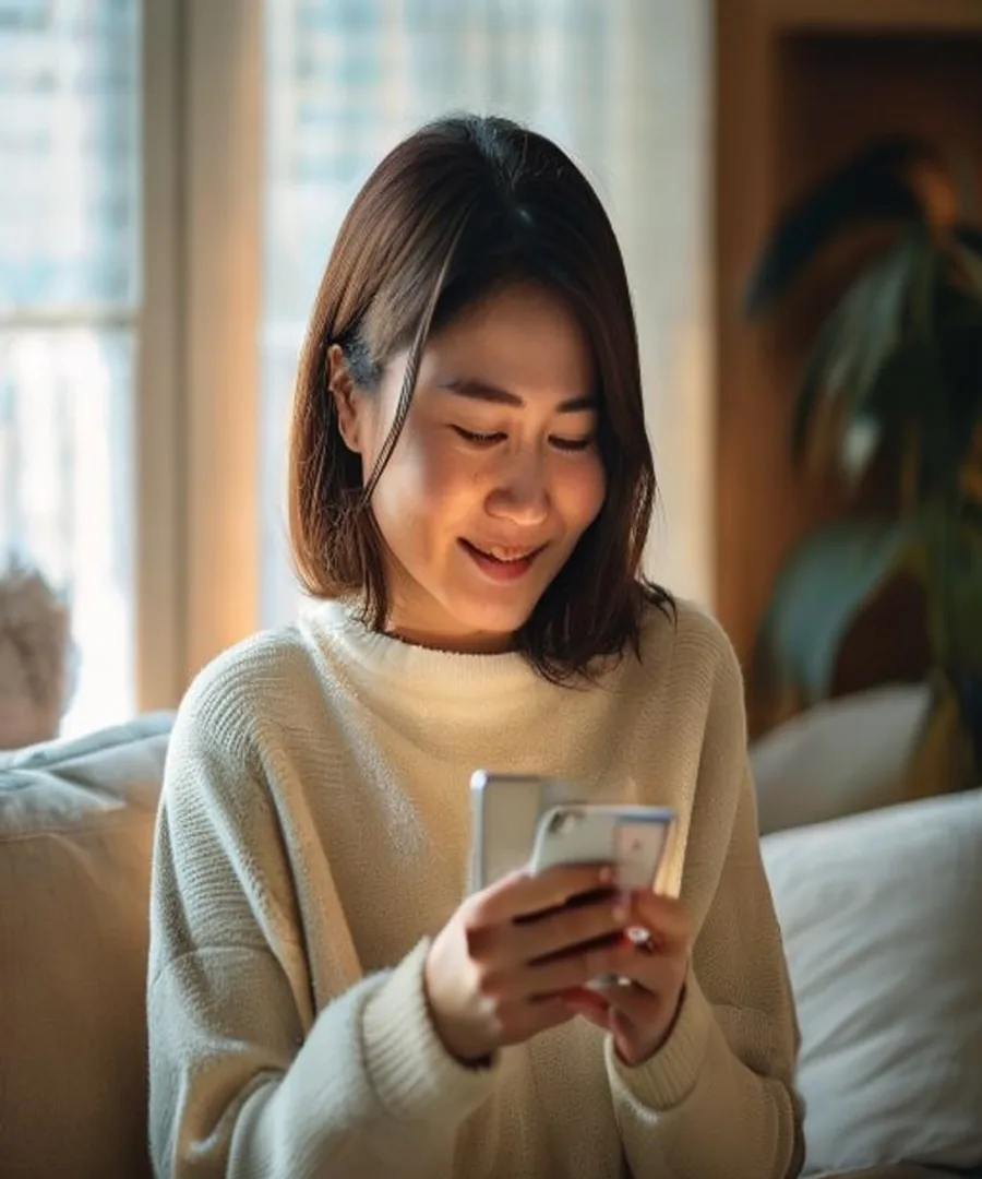 女子用手機線上申請緊急借款，安心解決急用現金